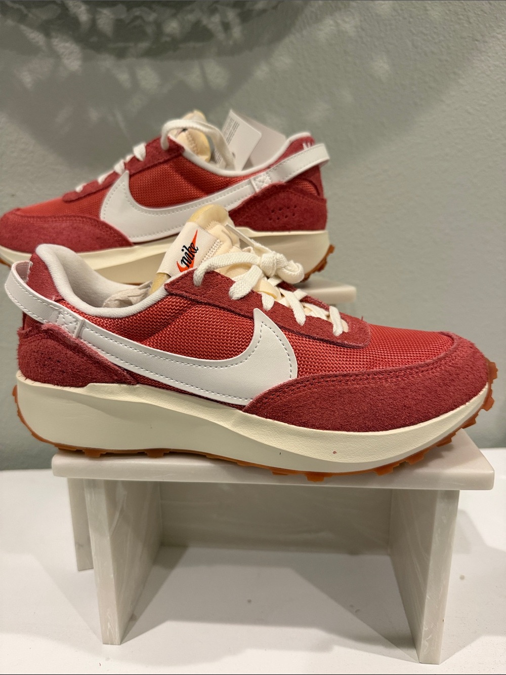 Nike Women's Red and White Retro-Style Running Sneaker